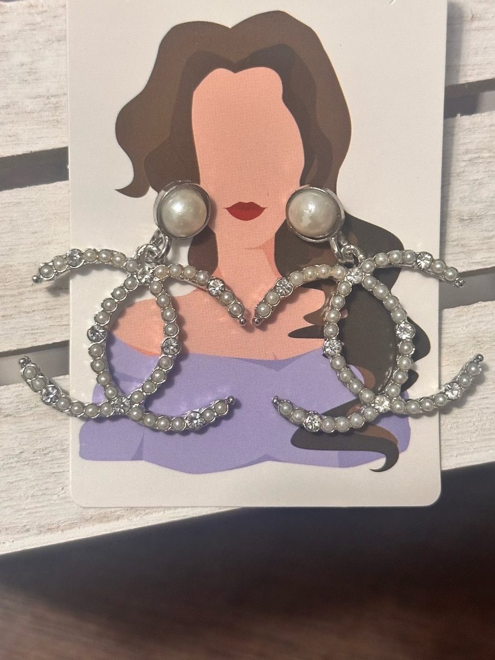Pearl & Crystal Double-C Logo Drop Earrings - Silver Tone